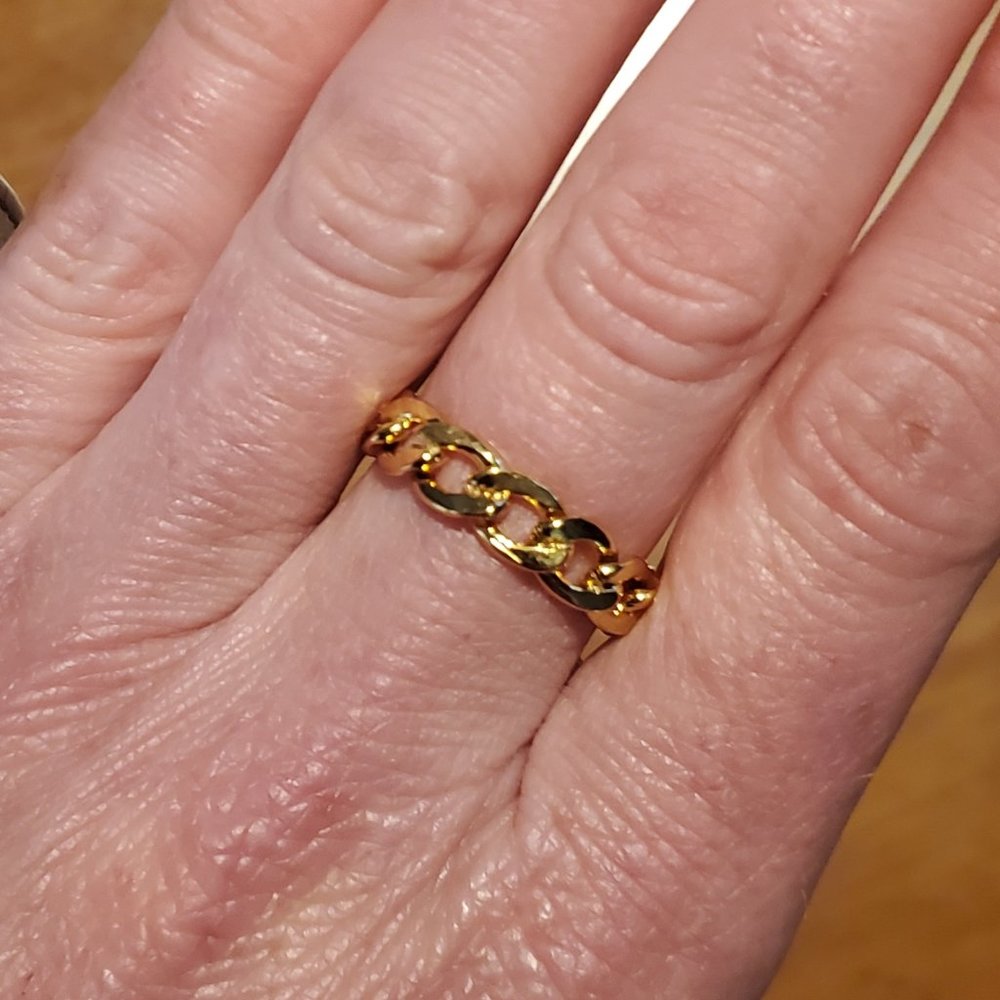 HEY HARPER Sz 8 Poppy Chain Ring 14K Gold PVD Stainless Steel Waterproof NWT